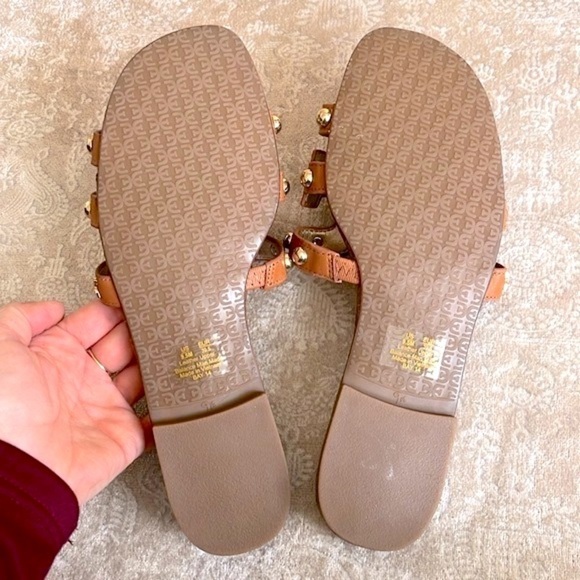 Brand New Sam Edelman Genuine Leather Sandals Cognac w/ Gold Tone Studs - Picture 8 of 14